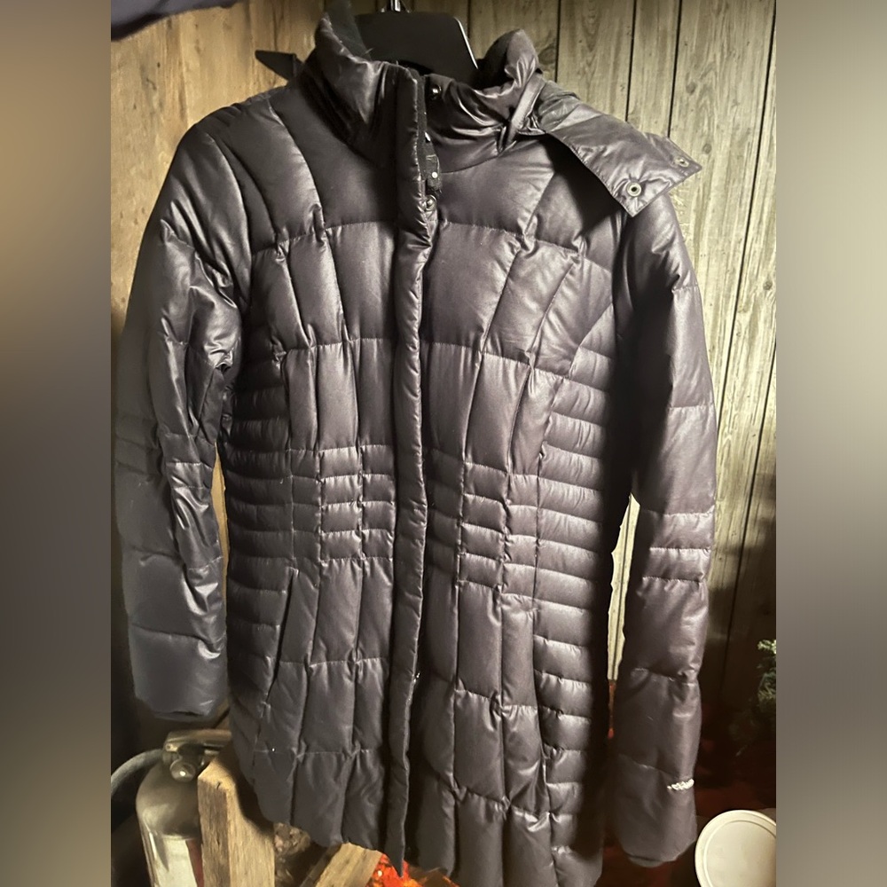 Eddie Bauer Black Quilted Puffer Coat with Fur Hood
